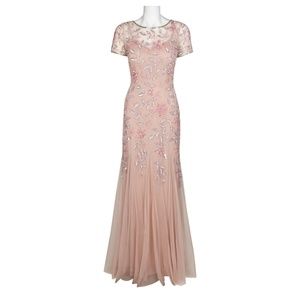 Adrianna Papell Beaded Godet Gown in Blush
